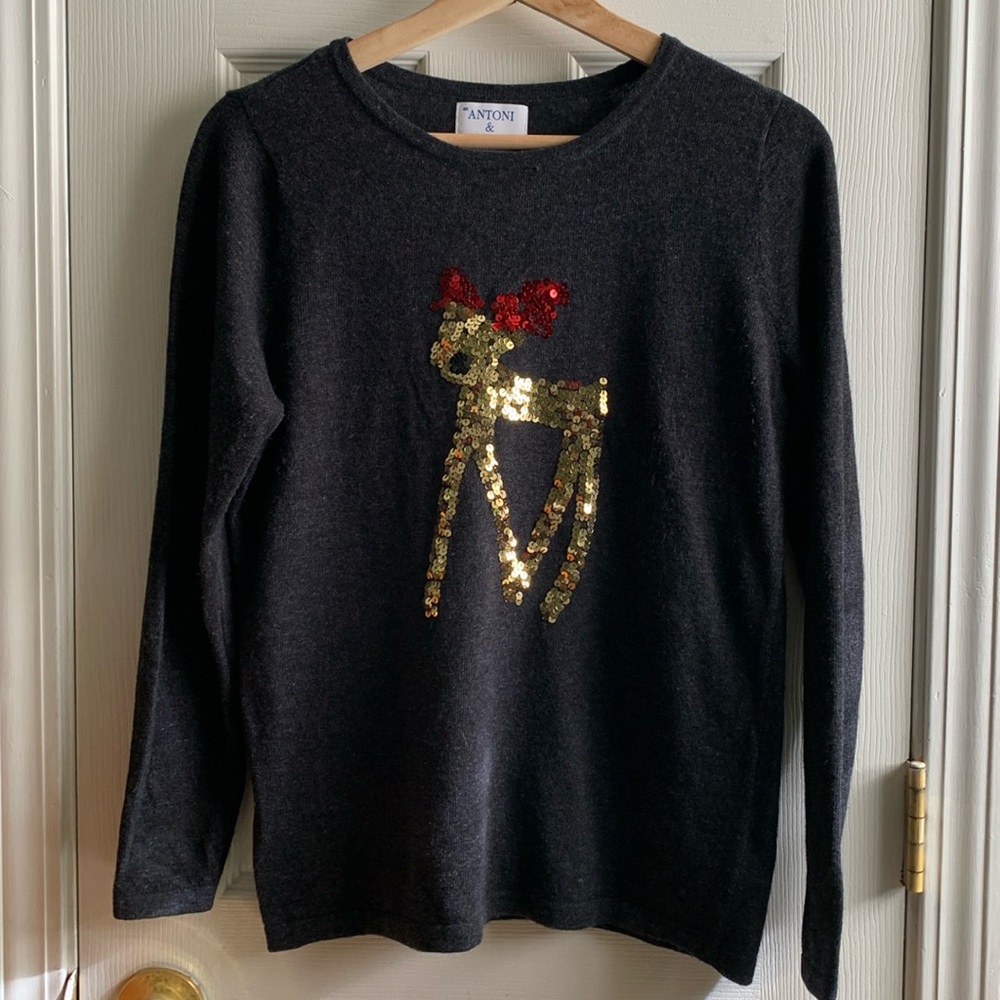 Antoni & Alison cashmere blend sequin holiday reindeer sweater M